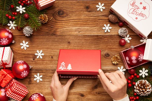 Moderno Regalo Natale Fatto Mano Scatole Carta Elegante Con Nastro — Foto Stock