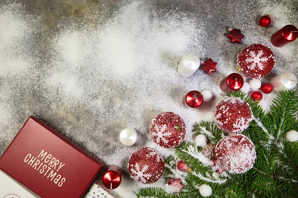 Kerstmis Achtergrond Met Fir Tree Huidige Vak Decoraties Oude Achtergrond — Stockfoto