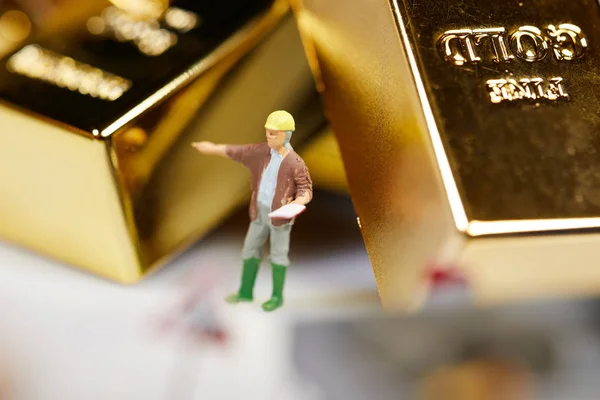 Pieni Kaivosmies Kaivaa Graafista Korttia Kultakolikolla Bitcoin Kaivos Krypto Valuutta — kuvapankkivalokuva
