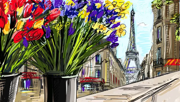 Street Párizs Illusztráció — Stock Fotó