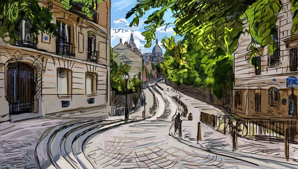 Rua Paris Ilustração — Fotografia de Stock