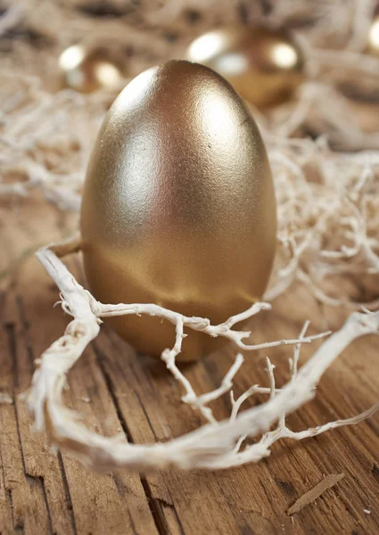 Nest vintage rustik ahşap zemin üzerine altın yumurta 