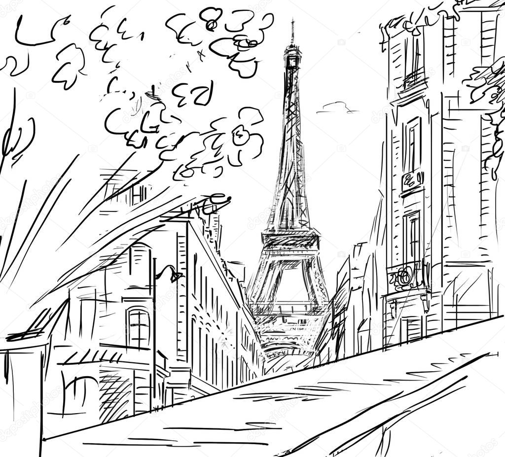 Street in paris - sketch  illustration 