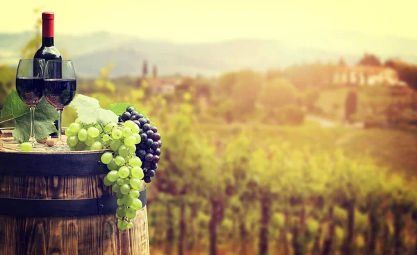 Vinho Tinto Com Barril Vinha Toscana Verde Itália — Fotografia de Stock