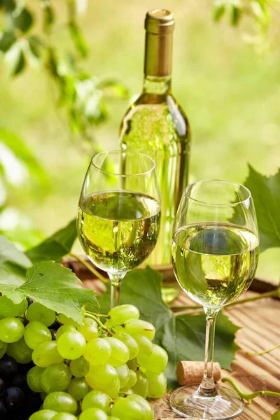 Uva Vino Bianco Botte Legno Sulla Terrazza Del Giardino — Foto Stock