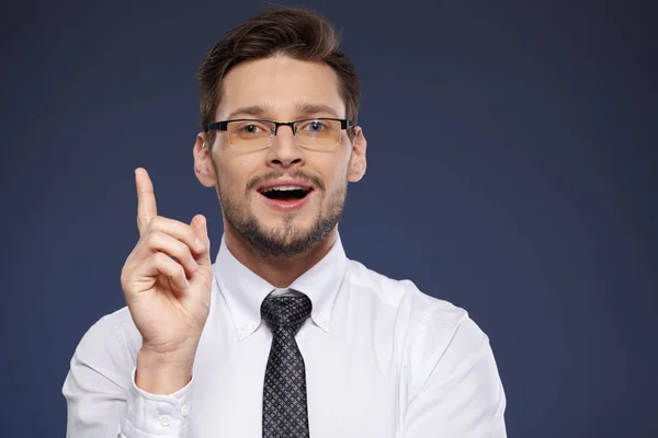 Businessman White Shirt Tie Blue Background — Stock Photo, Image