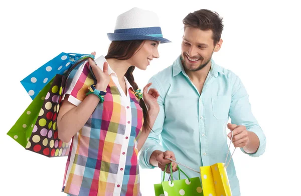 Pareja Con Bolsas Compras —  Fotos de Stock