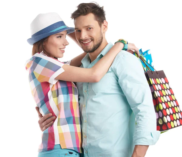 Pareja Con Bolsas Compras — Foto de Stock