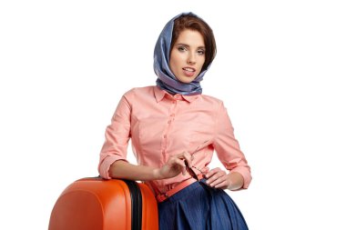 Vintage genç kadın yolcu