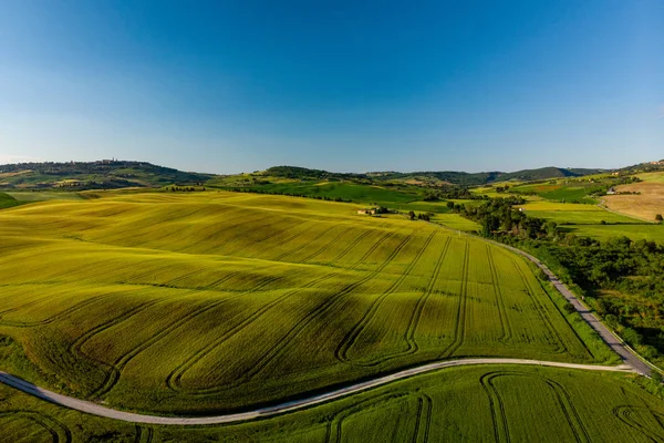 Malerische Toskanische Landschaft Mit Sanften Hügeln Tälern Sonnigen Feldern Zypressen — Stockfoto