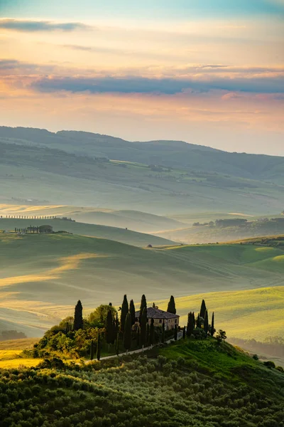 Paisaje Toscana Amanecer Típico Granja Toscana Región —  Fotos de Stock