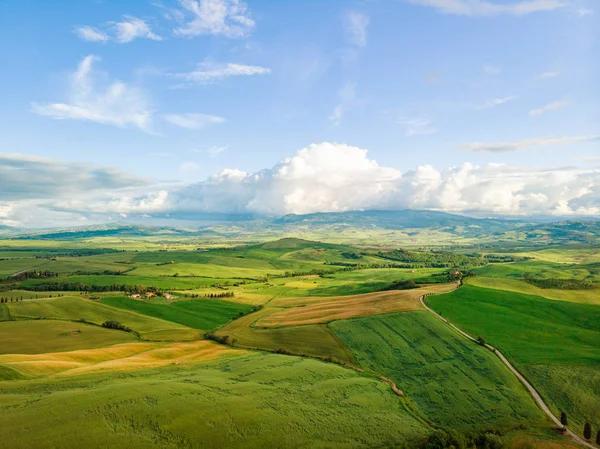 Typická Krajina Val Orcia Italském Toskánsku Letecký Pohled — Stock fotografie