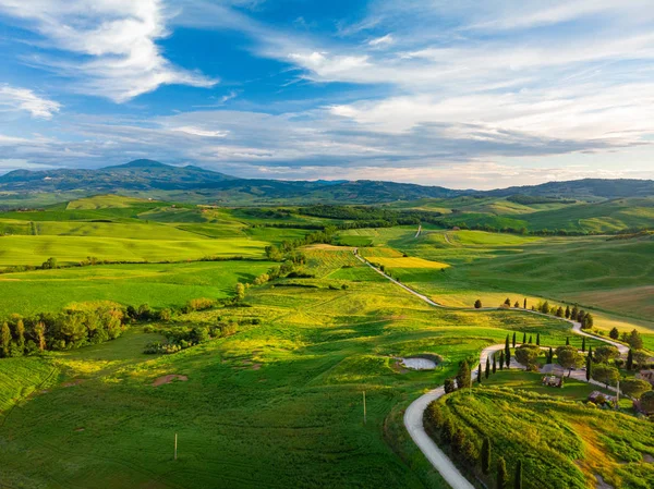 Typiskt Landskap Val Orcia Toscana Italien Utsikt Från Luften — Stockfoto