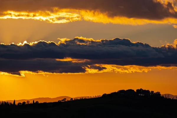 Vista Paisagem Pôr Sol Toscana Itália — Fotografia de Stock
