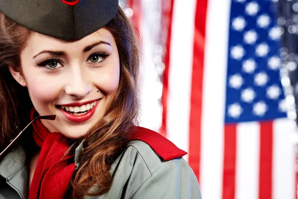 Amerikai pin-up szexi lány. Patriot koncepció — Stock Fotó