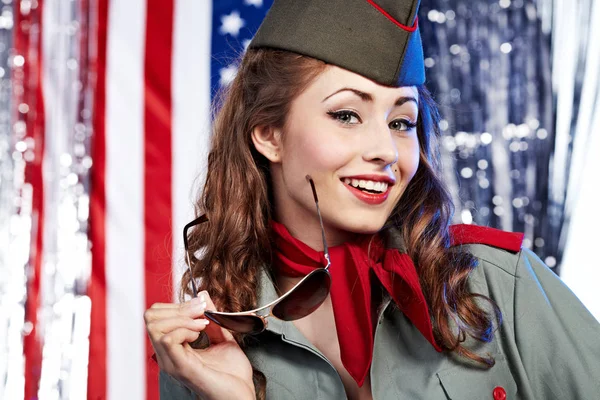 미국 핀 업 섹시 한 소녀입니다. 애국자 개념 — 스톡 사진