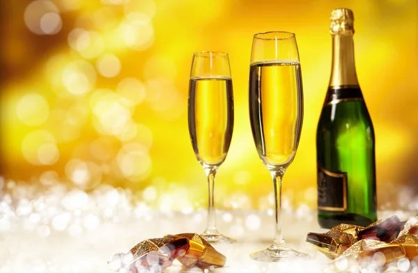 Champagne glasses ready to bring in the New Year — Stock Photo, Image