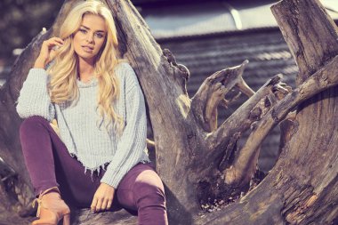 Sonbaharda güzel genç kadın utdoors portresi