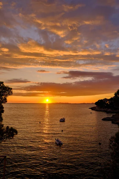 Zonsondergang over de Adriatische zee met gouden dramatische hemel Panorama. — Stockfoto