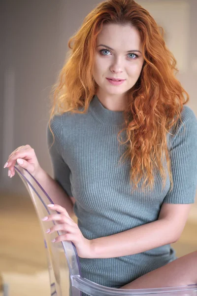 Portrait of young beautiful redhaired woman. Redhead female indo — Stock Photo, Image