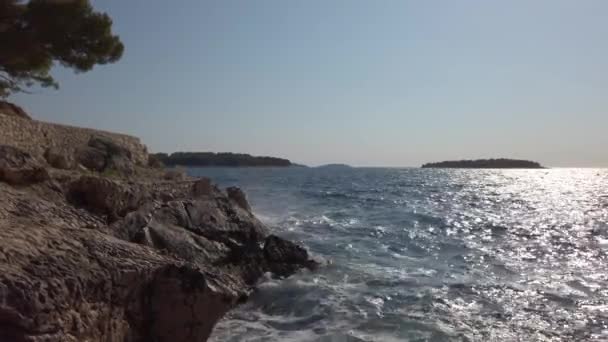 Vista Las Olas Del Mar Fantástica Costa Rocosa Croacia — Vídeo de stock