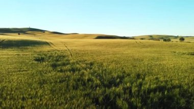 Tuscany kırsal dolambaçlı yol bahar sezonu - İtalya şaşırtıcı havadan görünümü.
