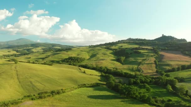 Tuscany Landsbygd Kullar Fantastisk Flygfoto Våren — Stockvideo