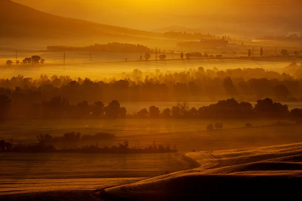 Paisaje Toscana Amanecer Típico Región Toscana Casa Campo Colinas Viñedo — Foto de Stock