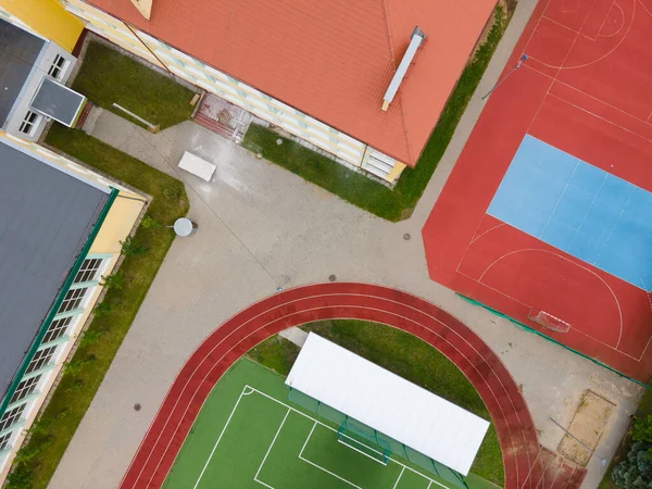 Estadio Vacío Campo Fútbol Vista Arriba Hacia Abajo — Foto de Stock