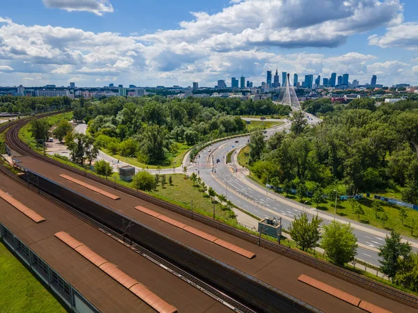 Warszawa Polen Flygfoto Över Staden Stadion Tågstation — Stockfoto