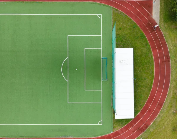 Prázdný Stadion Fotbalové Hřiště Shora Dolů Pohled — Stock fotografie