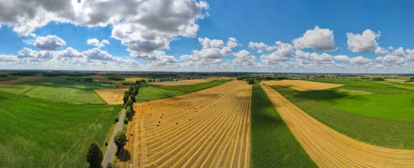 Luchtpanorama Van Landweg Die Door Landbouwgrond Loopt Het Poolse Platteland — Stockfoto