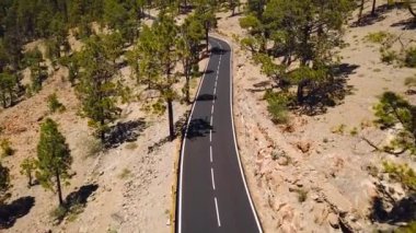 Üstten görünüm arabalı Teide Milli Parkı'nda yolun. Tenerife, Kanarya Adaları, İspanya