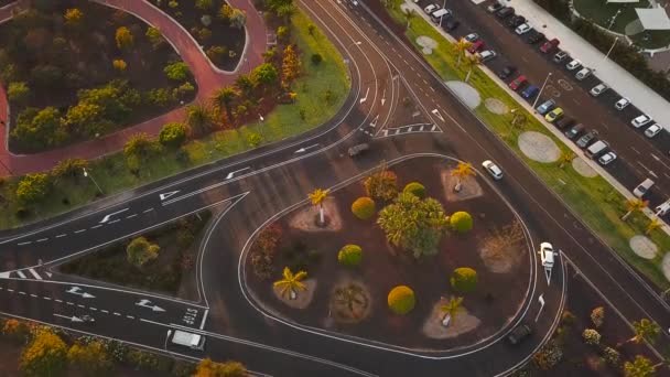 Top view of a traffic on the road and the panorama of Los Cristianos on Tenerife, Canary Islands, Spain — Stock Video