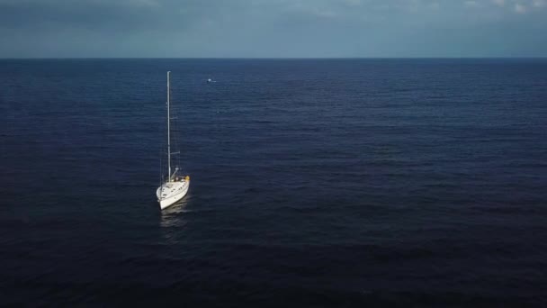スペイン カナリア諸島テネリフェ島の海岸沖の灯台近くのヨットの高さからの眺め — ストック動画