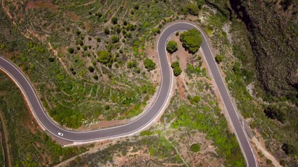 Vista superior de um carro passeios ao longo de uma estrada de montanha em Tenerife, Ilhas Canárias, Espanha. Caminho para o vulcão Teide, Parque Nacional Teide — Vídeo de Stock