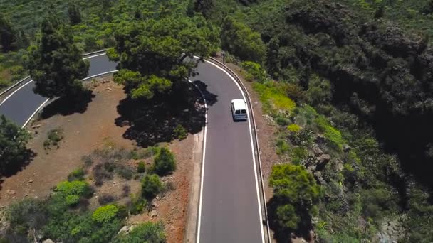 Ovanifrån av en bil Rider längs en bergsväg på Teneriffa, Kanarieöarna, Spanien. Sättet att Teide vulkanen Teide National Park — Stockvideo