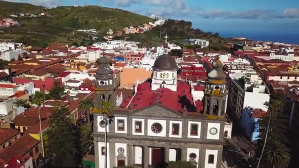 大聖堂と街並みサン ・ クリストバル ・ デ ・ ラ ラグーナ、テネリフェ島、カナリア諸島、スペインの高さからの眺め — ストック動画
