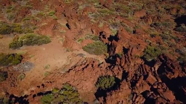 Veduta aerea del Parco Nazionale del Teide, volo sulle montagne e lava indurita. Tenerife, Isole Canarie. Girato a velocità diverse: normale e veloce — Video Stock