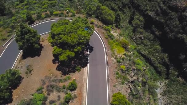 Ovanifrån av en bil Rider längs en bergsväg på Teneriffa, Kanarieöarna, Spanien. Sättet att Teide vulkanen Teide National Park — Stockvideo