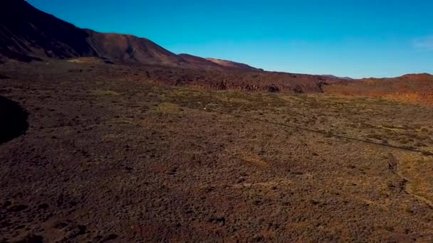 Vista aérea del Parque Nacional del Teide, vuelo sobre las montañas y lava endurecida. Tenerife, Islas Canarias — Vídeo de stock