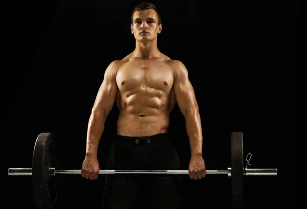 Athletic Muscular Young Man Holding Barbell Concept Training Gym Functional — Stock Photo, Image