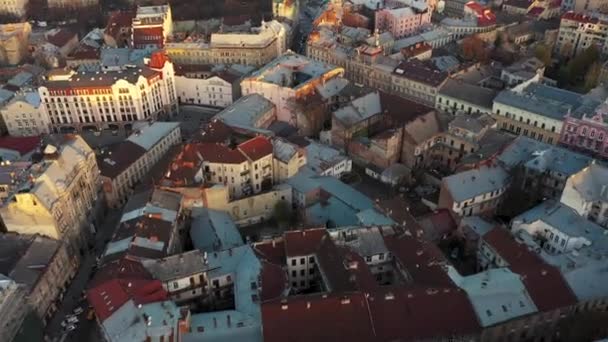 利沃夫历史中心鸟瞰图。射击与无人机 — 图库视频影像