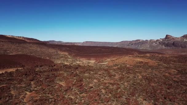 Aerial view of the Teide National Park, flight over the mountains and hardened lava. Tenerife, Canary Islands — Stock Video