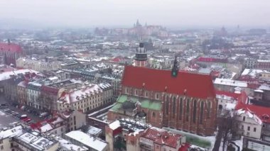 Tarihi merkezi, Krakow, kilise, havadan görünümü Wawel Royal Castle kışın