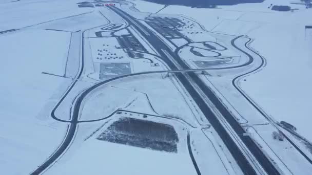 Aerial view of a highway in Poland in winter — Stock Video