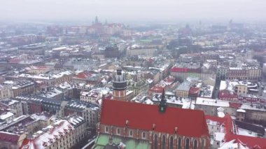 Tarihi merkezi, Krakow, kilise, havadan görünümü Wawel Royal Castle kışın