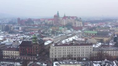 Tarihi merkezi, Krakow, kilise, havadan görünümü Wawel Royal Castle kışın