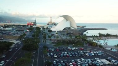 Havadan görünümü, şehir, Santa Cruz de Tenerife Atlantik kıyısında opera house yakınındaki. Tenerife, Kanarya Adaları, İspanya