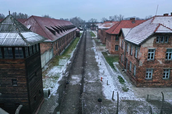 Flygfoto över Auschwitz Birkenau, ett koncentrationsläger i Polan — Stockfoto